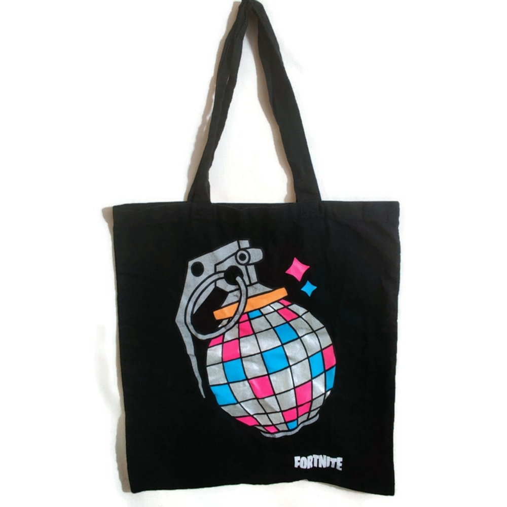 FORTNITE Black Canvas Multicolor Grenade Graphic Print Shoulder Book Bag OS